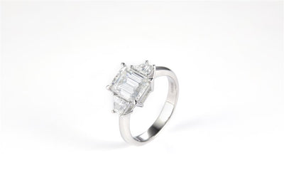 3.15 Ct. Moissanite 14 Kt Gold (White). with Emerald Cut Center Stone Ring. (Women). Size 7.5