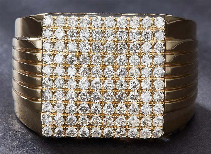 1.202 Ct. Diamond 10 Kt Gold (Yellow). Engraved Lines Design Ring. (Men). Size 10
