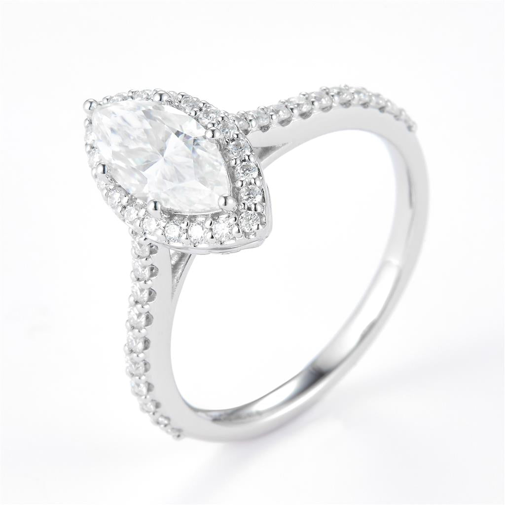 1.44 Ct. Moissanite Sterling Silver (White). Solitaire with Marquise Cut Center Stone Ring. (Women). Size 7.5