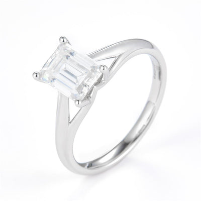 1.602 Ct. Moissanite Sterling Silver (White). Solitaire with Emerald Cut Center Stone Ring. (Women). Size 7.5