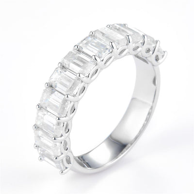 6.315 Ct. Moissanite Sterling Silver (White). Wedding Band with Emerald Cut Stones Ring. (Women). Size 7.5