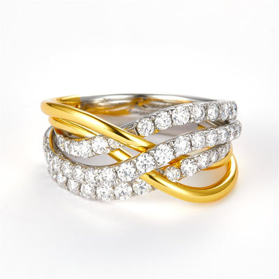1.3 Ct. Moissanite Sterling Silver (Yellow and White). Highway Style Multi-Row Ring. (Women). Size 7.5