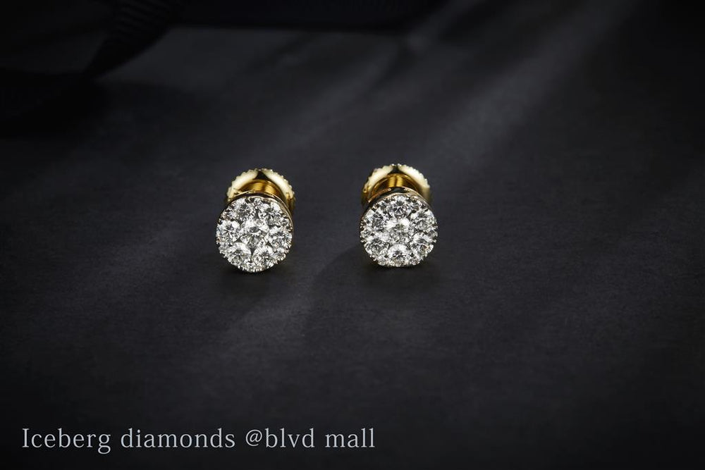 Yellow gold diamond flower style studs earrings