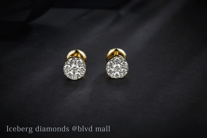 0.588 Ct. Diamond 14 Kt Gold (Yellow). Flower Style Studs Earrings. (Unisex).