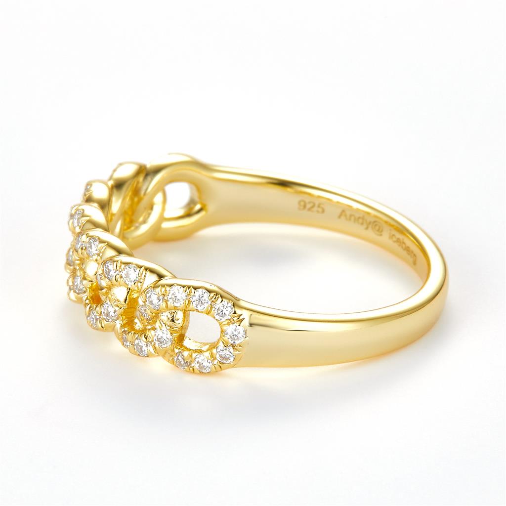 0.28 Ct. Moissanite Sterling Silver (Yellow). Cuban Chain Style Band Ring. (Women). Size 7.5