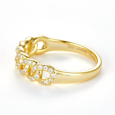 0.28 Ct. Moissanite Sterling Silver (Yellow). Cuban Chain Style Band Ring. (Women). Size 7.5
