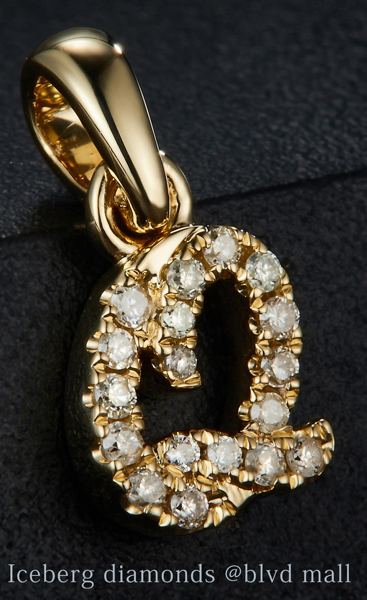 0.1 Ct. Diamond 10 Kt Gold (Yellow). Initial Letter/Alphabet "Q" Pendant. (Women).