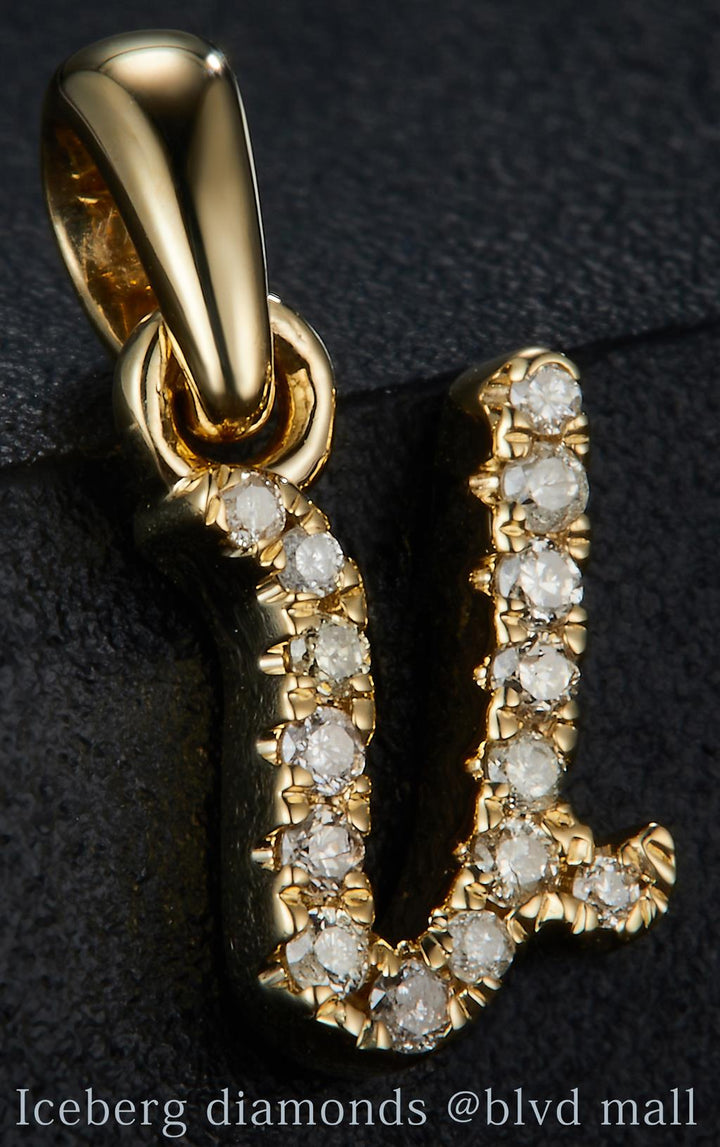 0.072 Ct. Diamond 10 Kt Gold (Yellow). Initial Letter/Alphabet "U" Pendant. (Women).