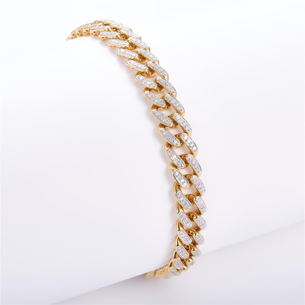 2.39 Ct. Diamond 10 Kt Gold (Yellow). Semi-Solid Cuban Link Bracelet. (Men). 8 in Long. 10.5 mm Wide