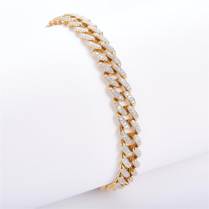2.39 Ct. Diamond 10 Kt Gold (Yellow). Semi-Solid Cuban Link Bracelet. (Men). 8 in Long. 10.5 mm Wide