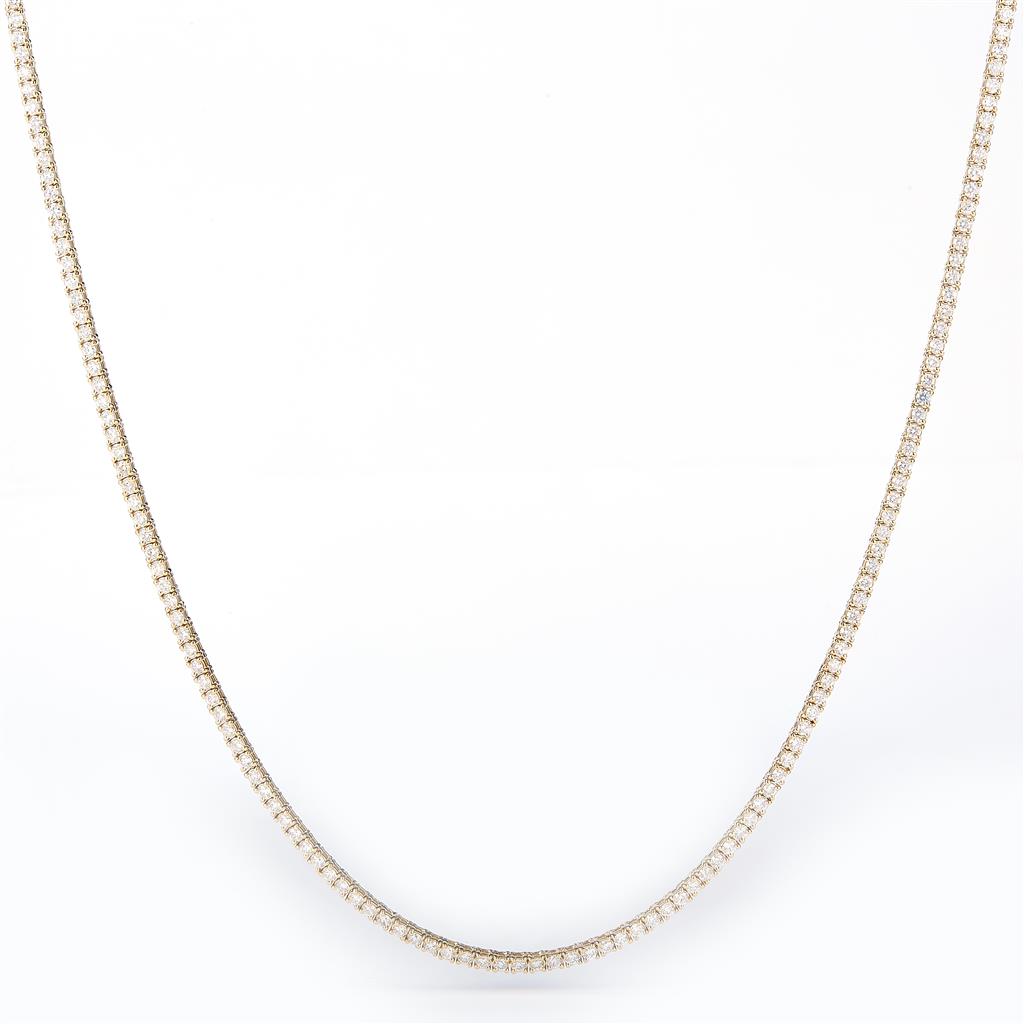 7.72 Ct. Diamond 14 Kt Gold (Yellow). Tennis Chain. (Unisex). 18 in Long. 2.5 mm Wide