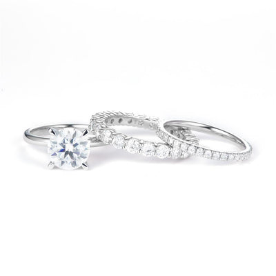 6.097 Ct. Moissanite Sterling Silver (White). Wedding Trio Set Ring. (Women). Size 7.5