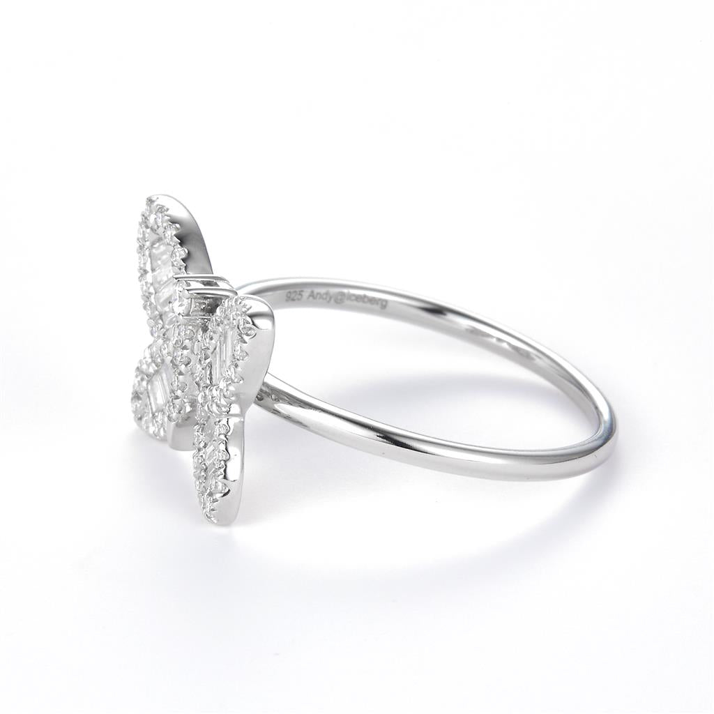 0.52 Ct. Moissanite Sterling Silver (White). Butterfly with Baguettes Ring. (Women). Size 8
