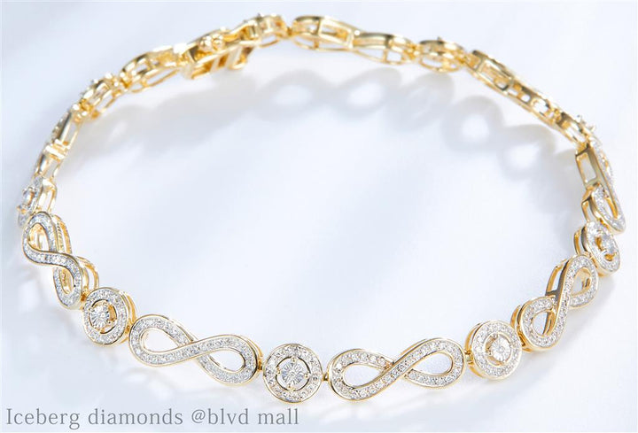 0.96 Ct. Diamond 10 Kt Gold (Yellow). Designer Bracelet. (Women). 8 in Long. 7.2 mm Wide