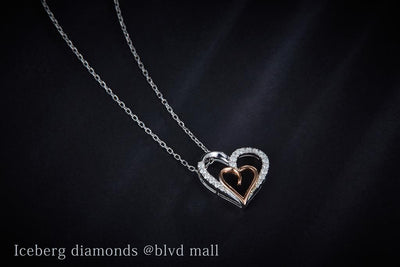 0.156 Ct. Diamond 14 Kt Gold (White & Rose). Double Heart Pendant. (Women).
