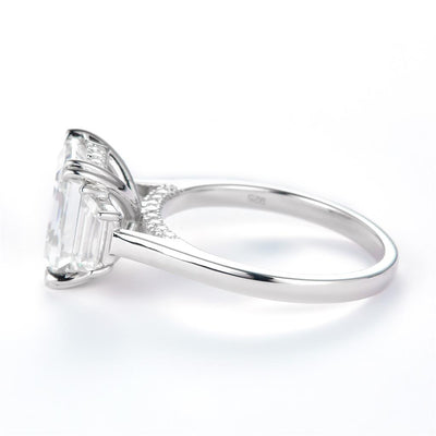 4.18 Ct. Moissanite Sterling Silver (White). Solitaire with Emerald Cut Center Stone Ring. (Women). Size 7.5
