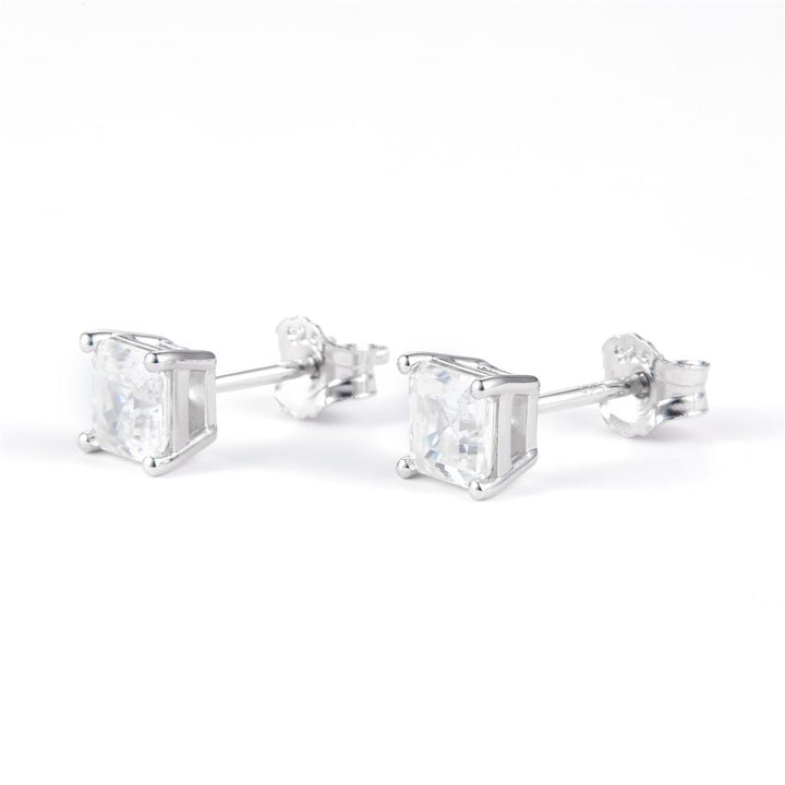1.23 Ct. Moissanite Sterling Silver (White). Solitaire Stud with Asscher Cut Center Stone Earrings. (Women).