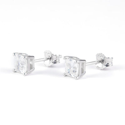 1.23 Ct. Moissanite Sterling Silver (White). Solitaire Stud with Asscher Cut Center Stone Earrings. (Women).