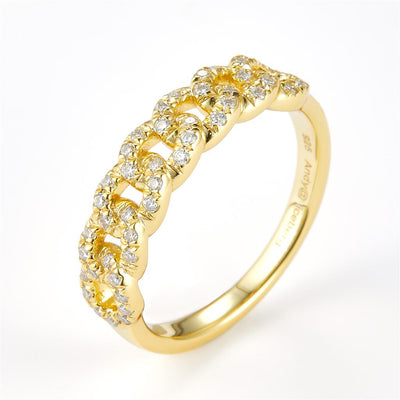 0.28 Ct. Moissanite Sterling Silver (Yellow). Cuban Chain Style Band Ring. (Women). Size 7.5