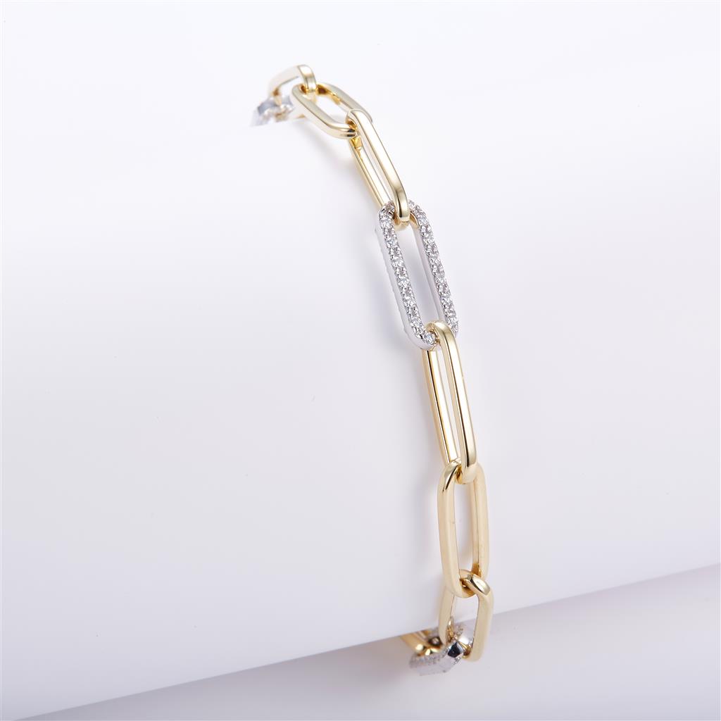 0.76 Ct. Moissanite 14 Kt Gold (Yellow). Paper Clip Link Bracelet. (Women). 7 in Long. 7 mm Wide