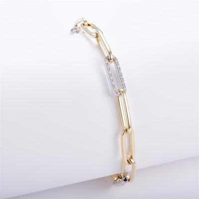 0.76 Ct. Moissanite 14 Kt Gold (Yellow). Paper Clip Link Bracelet. (Women). 7 in Long. 7 mm Wide