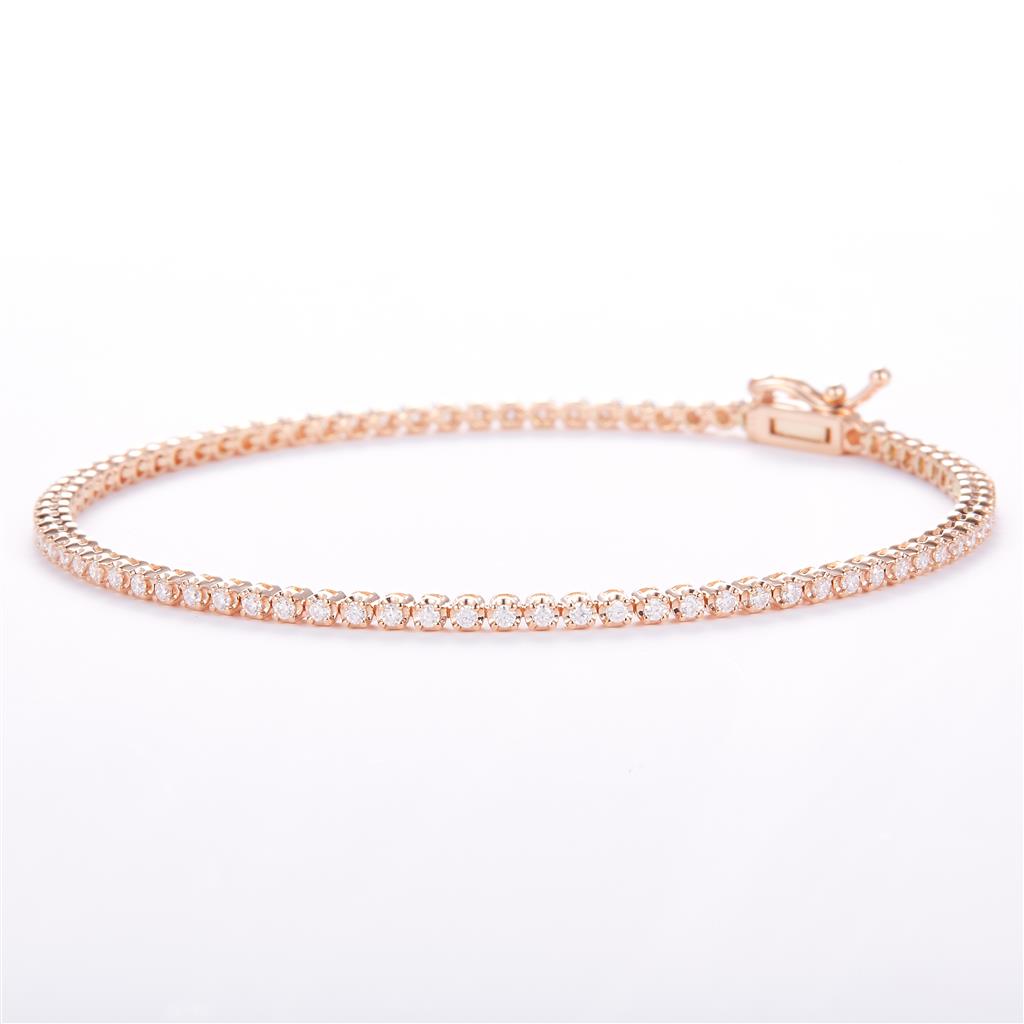 0.82 Ct. Moissanite 14 Kt Gold (Rosé). Tennis Bracelet. (Unisex). 7 in Long. 1.8 mm Wide