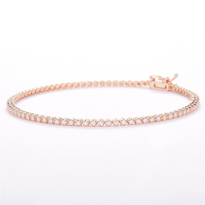 0.82 Ct. Moissanite 14 Kt Gold (Rosé). Tennis Bracelet. (Unisex). 7 in Long. 1.8 mm Wide