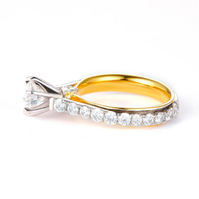 2.24 Ct. Moissanite Sterling Silver (Yellow and White). Solitaire Ring. (Women). Size 7.5