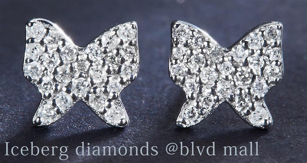 0.094 Ct. Diamond 14 Kt Gold (White). Butterfly Studs Earrings. (Unisex).