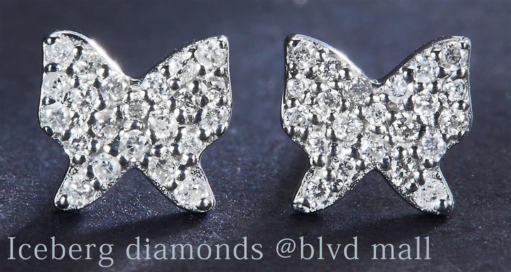 0.094 Ct. Diamond 14 Kt Gold (White). Butterfly Studs Earrings. (Unisex).