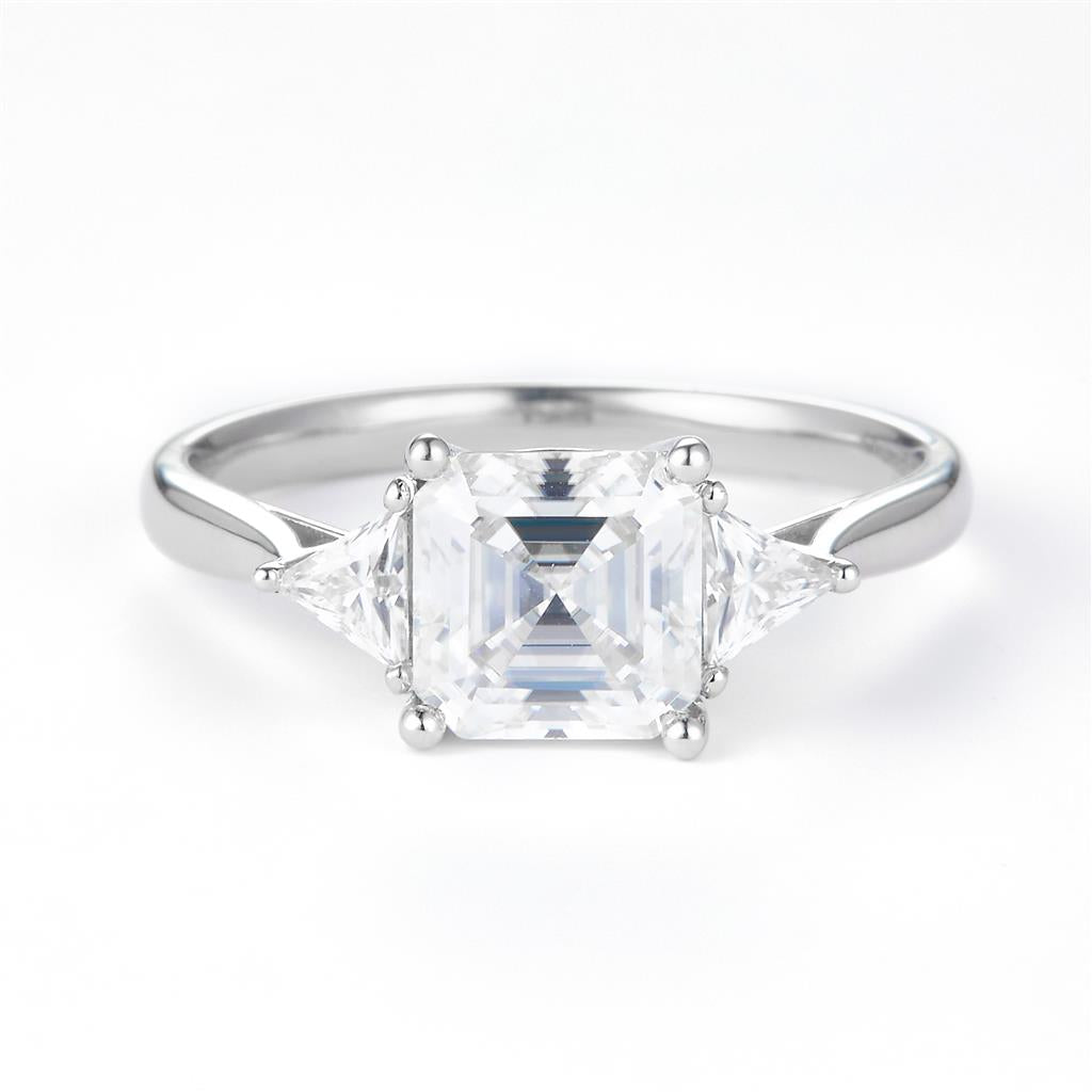 2.1 Ct. Moissanite Sterling Silver (White). Solitaire Ring with Emerald Cut Center Stone Ring. (Women). Size 7.5