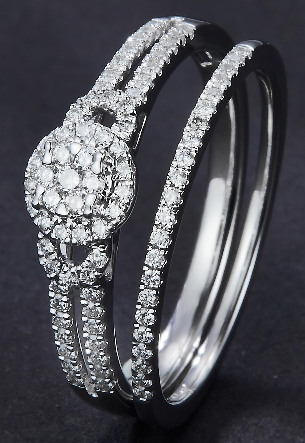 0.347 Ct. Diamond 14 Kt Gold (White). Womens Engagement + Wedding Band Wedding Set. Size 7.5