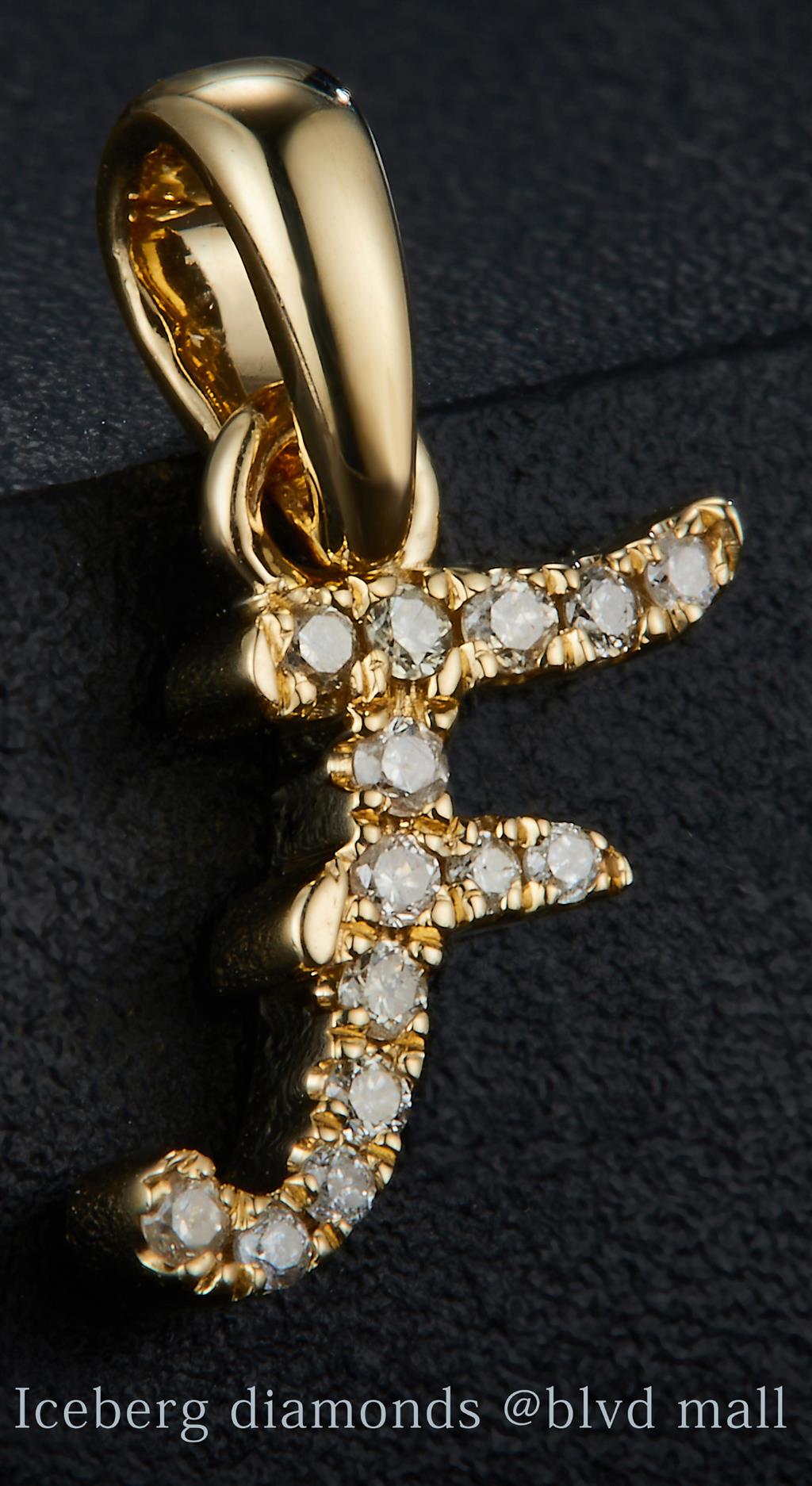 0.067 Ct. Diamond 10 Kt Gold (Yellow). Initial Letter/Alphabet "F" Pendant. (Women).