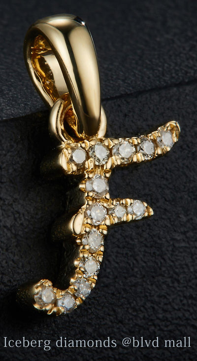 0.067 Ct. Diamond 10 Kt Gold (Yellow). Initial Letter/Alphabet "F" Pendant. (Women).