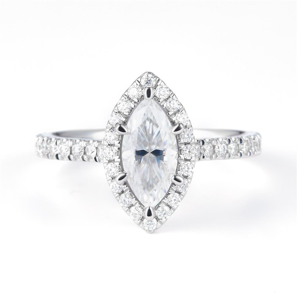 1.74 Ct. Moissanite Sterling Silver (White). Marquise Center Stone Ring. (Women). Size 7.5