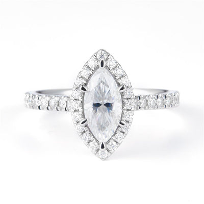 1.74 Ct. Moissanite Sterling Silver (White). Marquise Center Stone Ring. (Women). Size 7.5