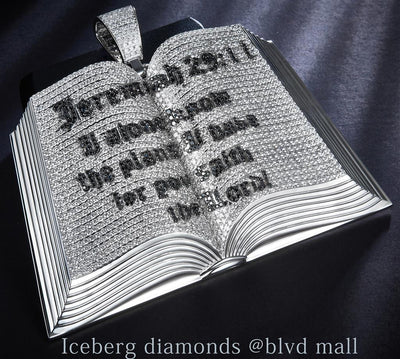 21.84 Carats. Diamond 14 Kt Gold (White). CUSTOM BIBLE Pendant. (Unisex).