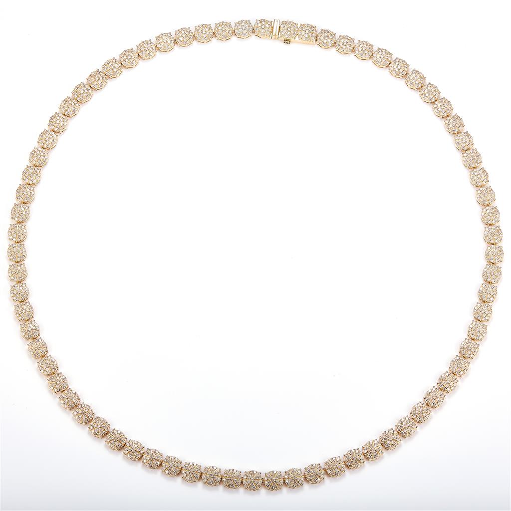 12.52 Ct. Diamond 10 Kt Gold (Yellow). Tennis Necklace Flower Style Chain. (Unisex). 22 in Long. 7.5 mm Wide