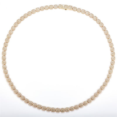 12.52 Ct. Diamond 10 Kt Gold (Yellow). Tennis Necklace Flower Style Chain. (Unisex). 22 in Long. 7.5 mm Wide