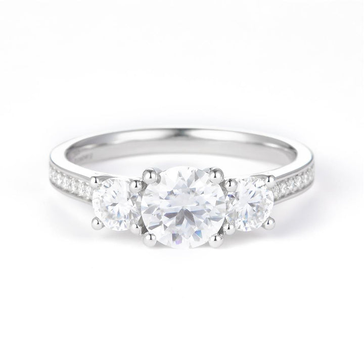 2.603 Ct. Moissanite Sterling Silver (White). 3-Stone Style Ring. (Women). Size 8