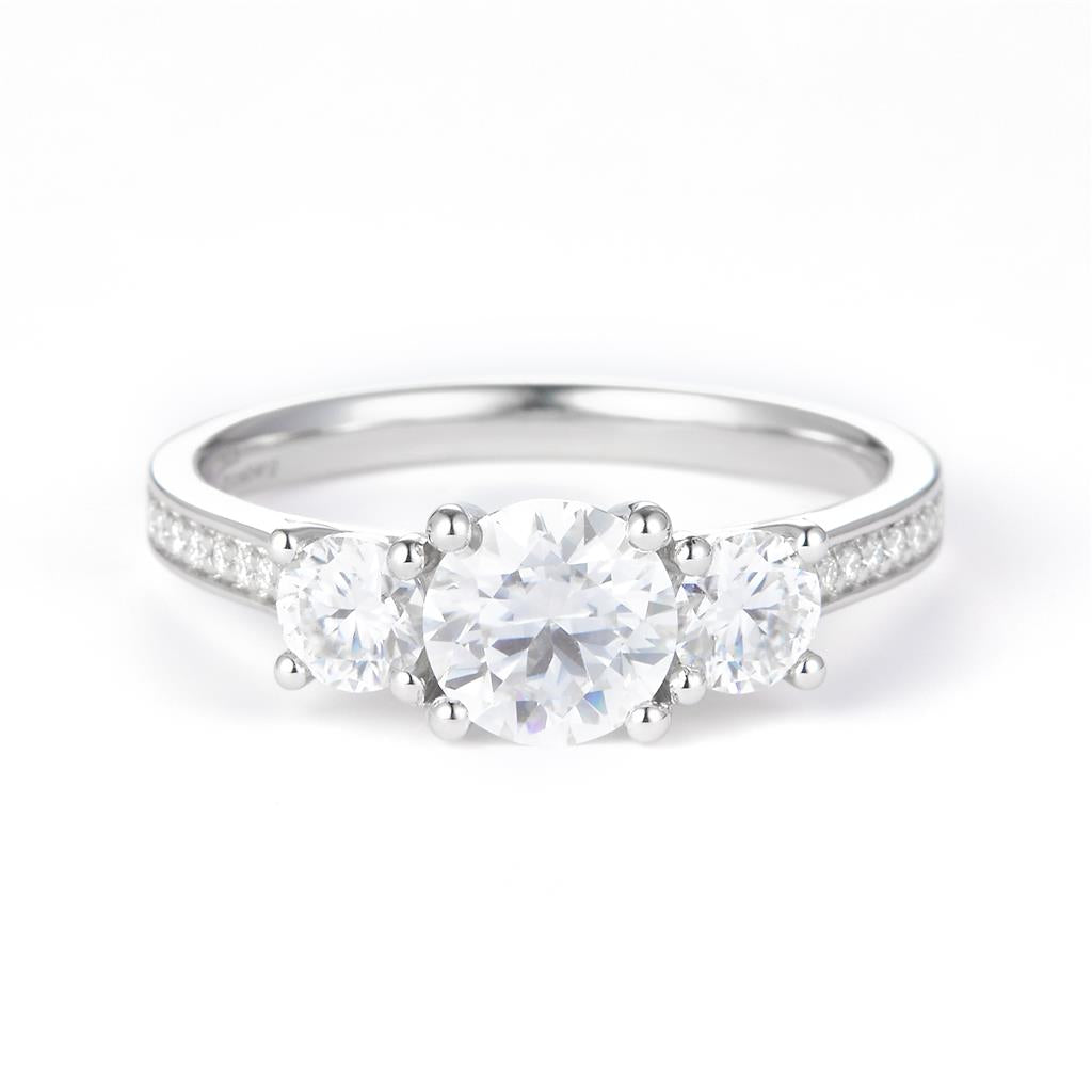 2.603 Ct. Moissanite Sterling Silver (White). 3-Stone Style Ring. (Women). Size 8
