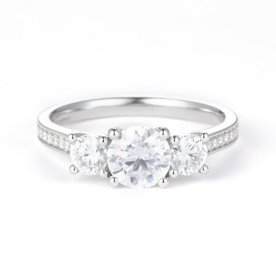 2.603 Ct. Moissanite Sterling Silver (White). 3-Stone Style Ring. (Women). Size 8