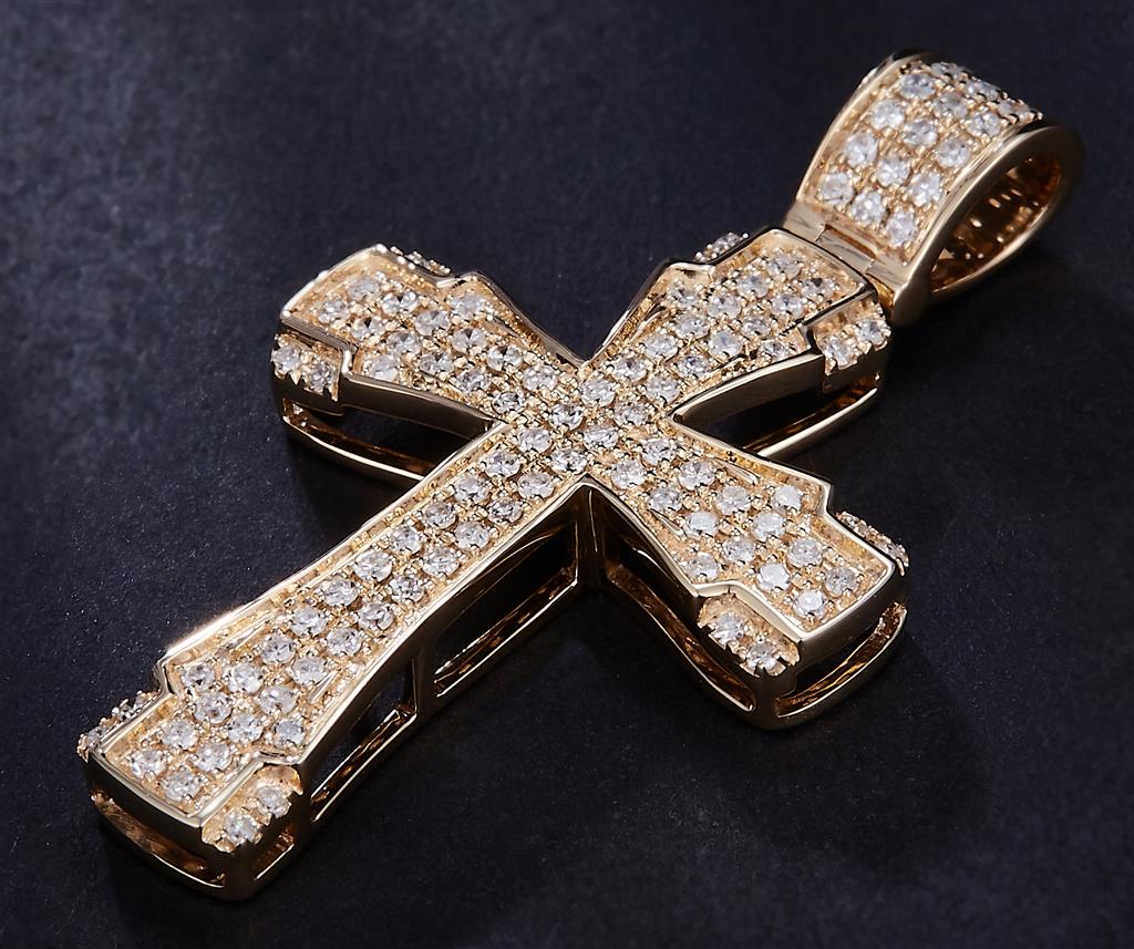 0.553 Ct. Diamond 14 Kt Gold (Yellow). Cross Pendant. (Unisex).