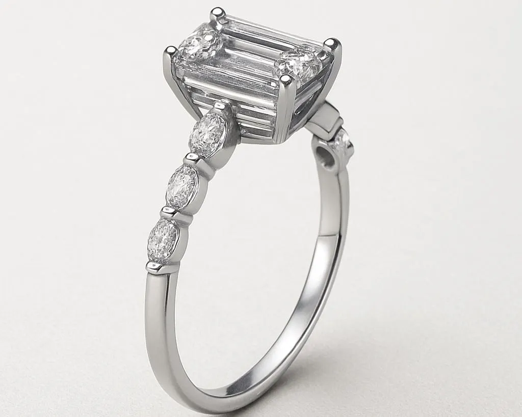 2.82 Ct. Diamond 14 Kt Gold (White). Radiant- Marquis Ring. (Women). Size 7