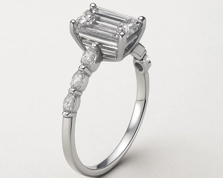 2.82 Ct. Diamond 14 Kt Gold (White). Radiant- Marquis Ring. (Women). Size 7