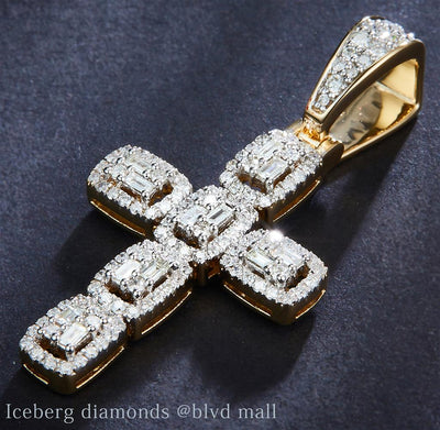 0.685 Ct. Diamond 14 Kt Gold (Yellow). Cross with Baguettes Pendant. (Unisex).