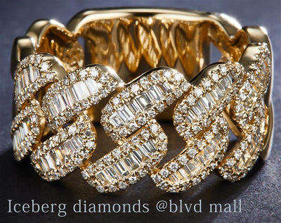 1.185 Ct. Diamond 14 Kt Gold (Yellow). Cuban Link Style with Baguettes Ring. (Men). Size 10