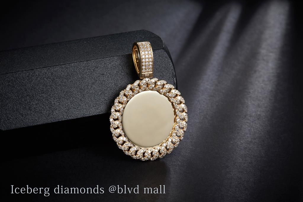 0.422 Ct. Diamond 14 Kt Gold (Yellow). Customizable Picture Pendant with Diamond Bezel (cuban link style) Pendant. (Unisex).