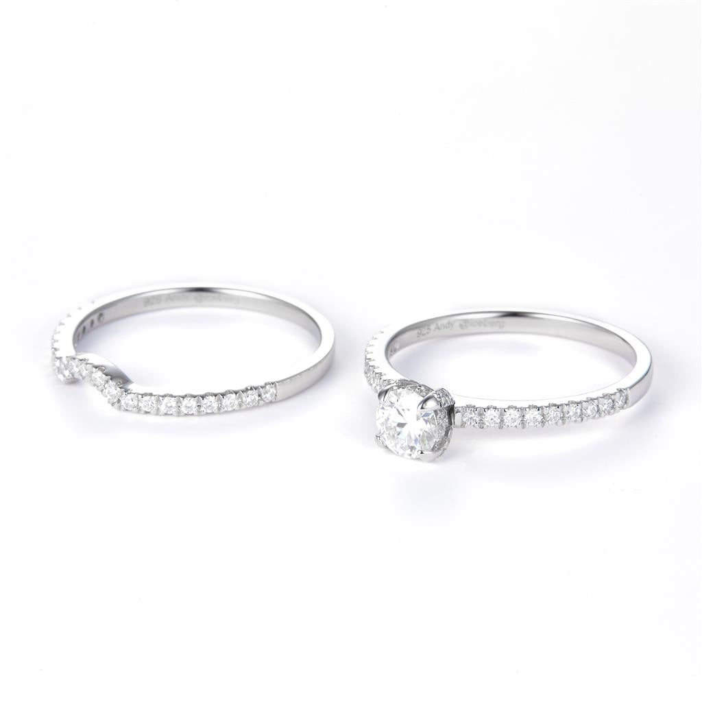 0.92 Ct. Moissanite Sterling Silver (White). Engagement/Wedding Set Ring. (Women). Size 8