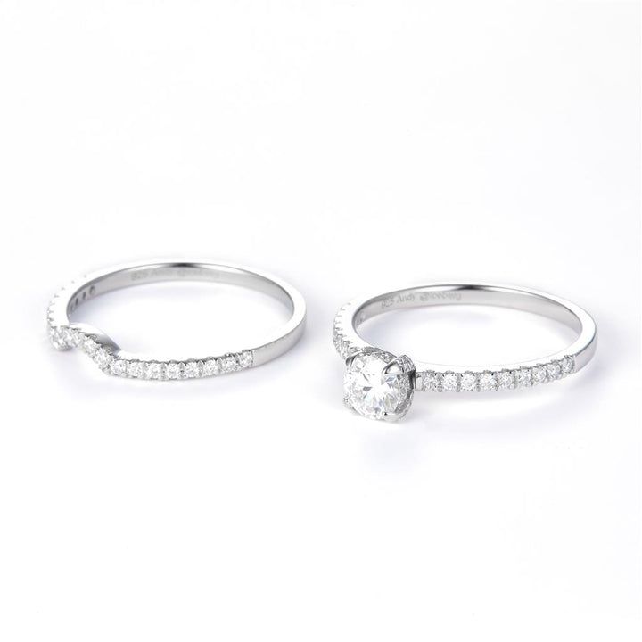 0.92 Ct. Moissanite Sterling Silver (White). Engagement/Wedding Set Ring. (Women). Size 8